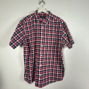 Patagonia Mens Organic Cotton Red/Blue Plaid Short Sleeve Button-Up Shirt Large